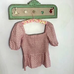 French connection Artina Poplin short sleeve smocked top floral lavender pink XL